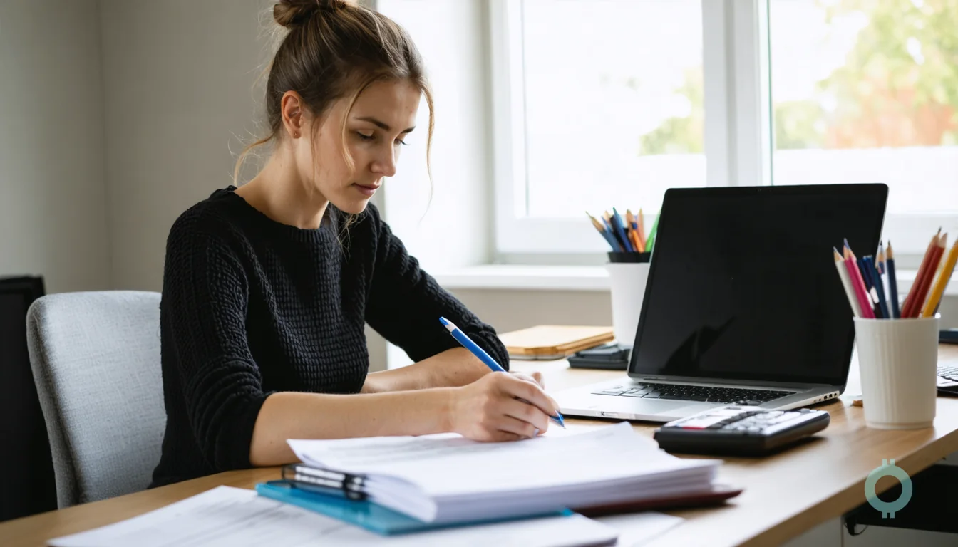 Freelancer reviewing estimated tax payments 2026 beside a laptop and paperwork