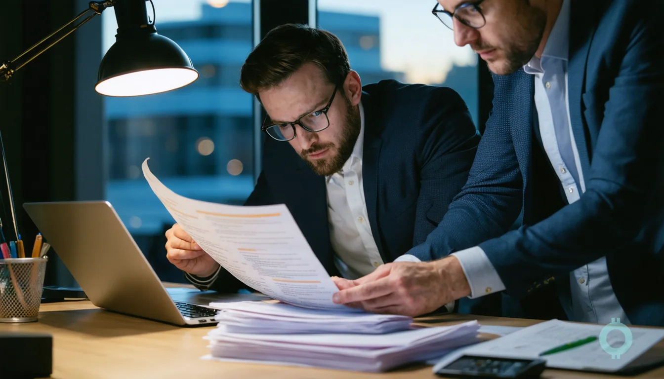 A foreign founder preparing IRS Form 5472 reviews paperwork with a tax adviser.