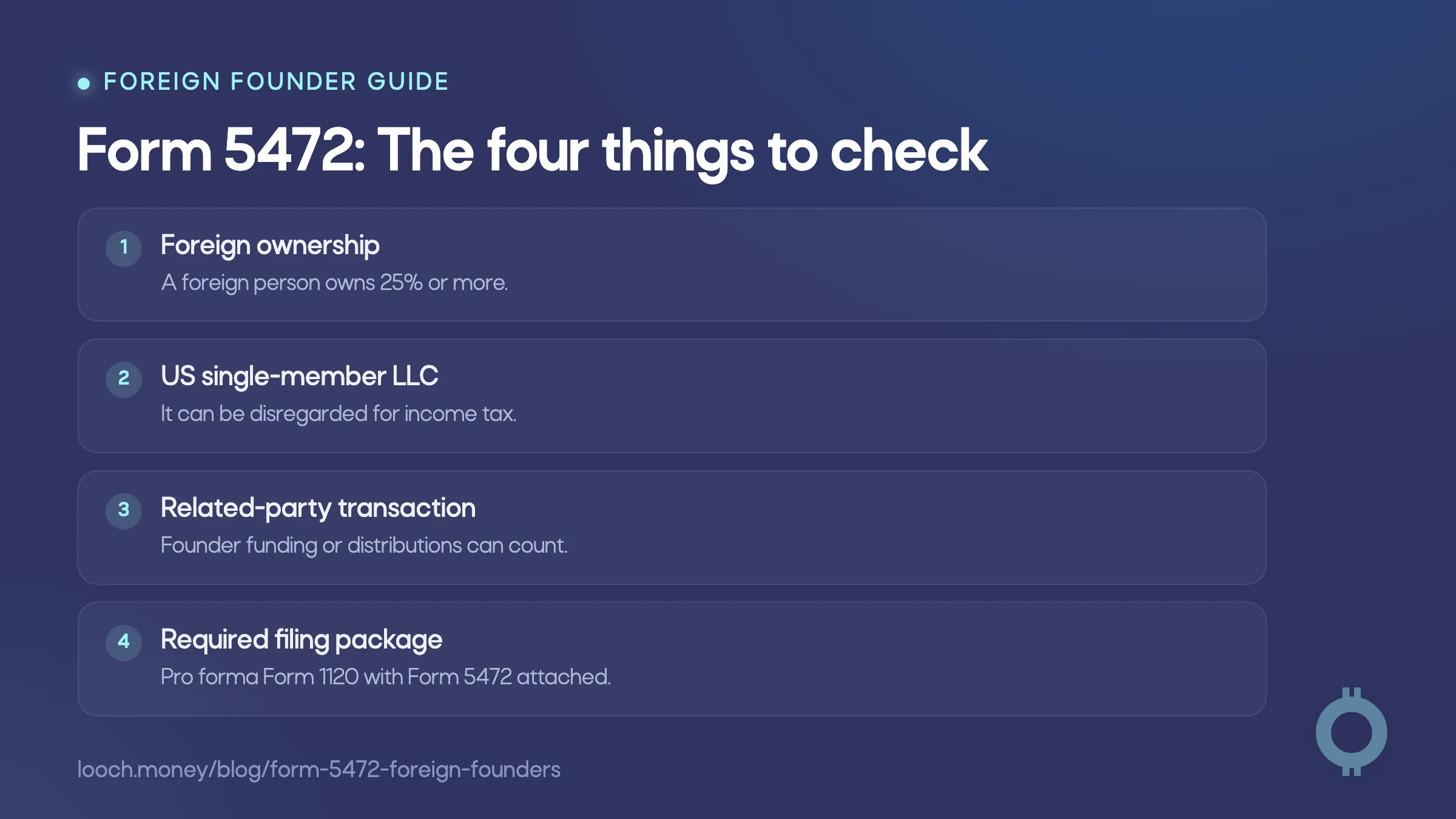 This checklist shows when IRS Form 5472 for foreign founders may be required.