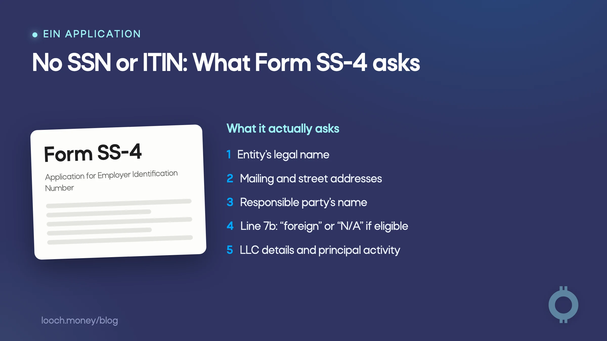 Form SS-4 fields needed to form a US LLC as a non-US resident.