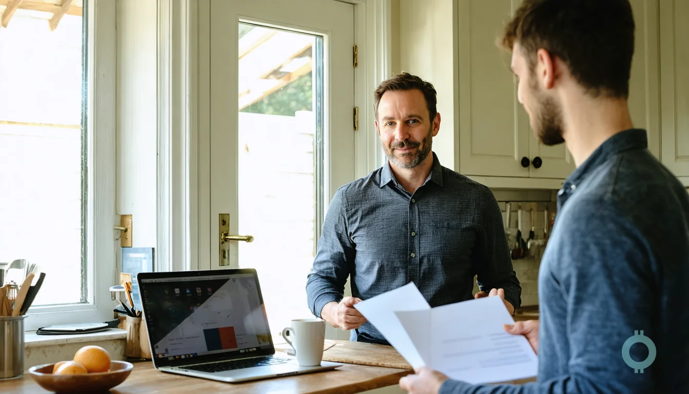 A founder weighing registered agent cost signs for official mail at home.